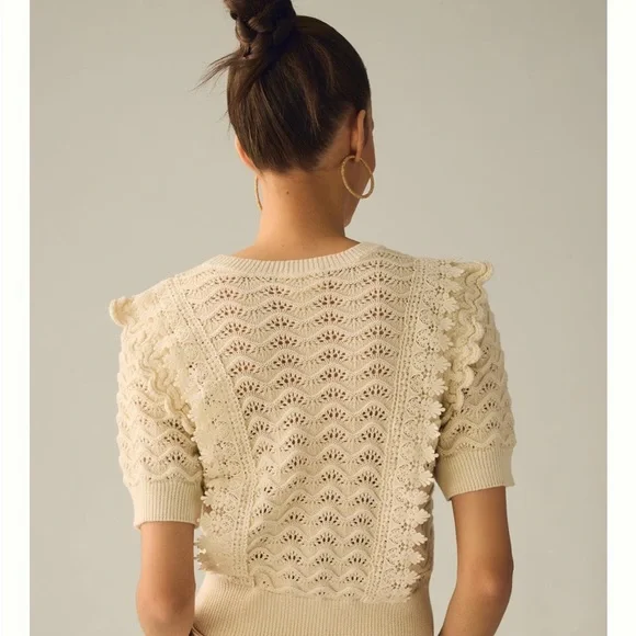 NWT Anthropologie Kachel Simmer Crochet Sweater in Ivory - Picture 3 of 10